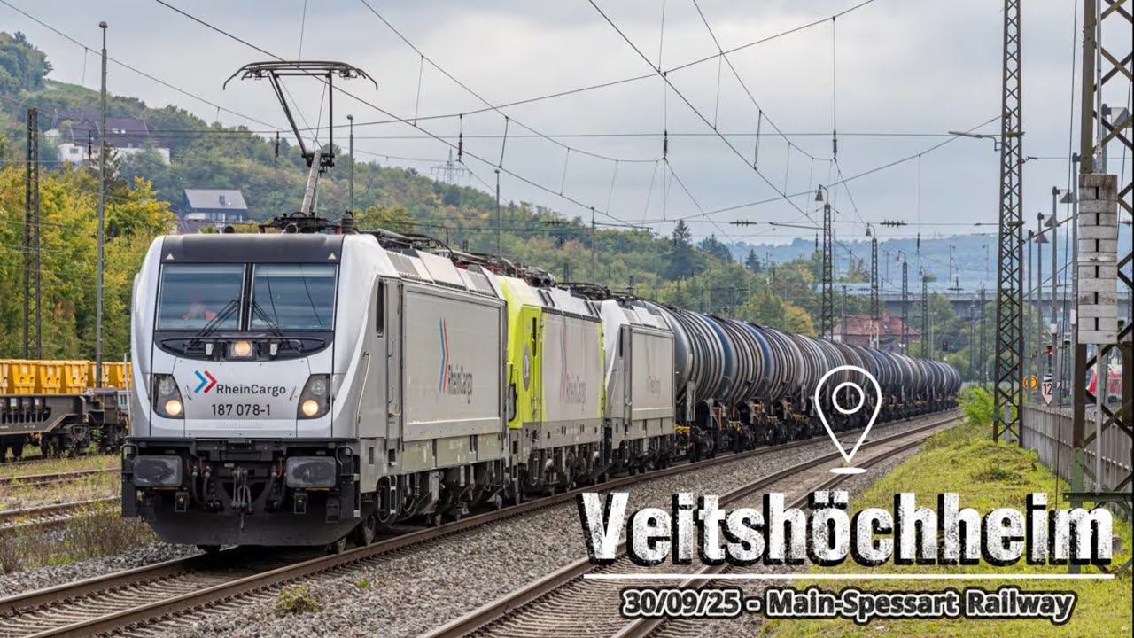 [4K] Freight Trains / Zugverkehr at Veitshöchheim Bahnhof (Germany) - 30th September 2025
