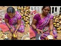 Most satisfying palmyra palm fruit cutting with hands- Indian Street Food