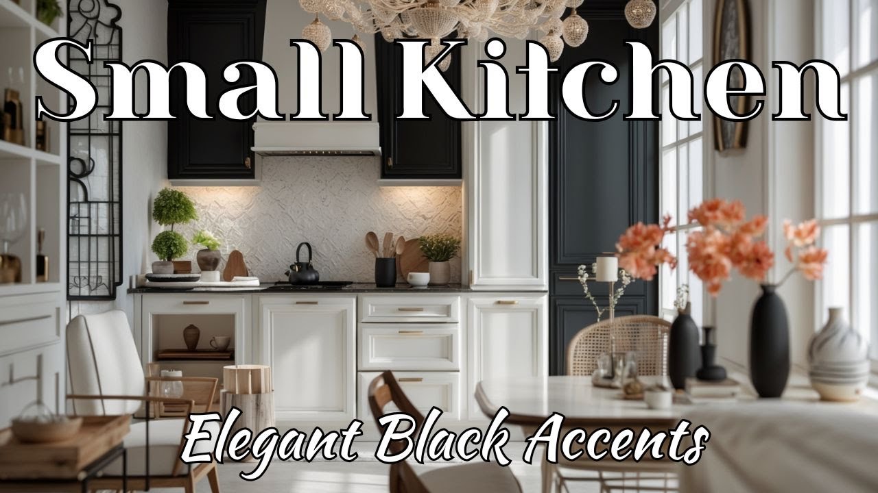 Elegant Black Accents in Small Kitchen : Storage Ideas, Chic Furniture & Affordable Decor.