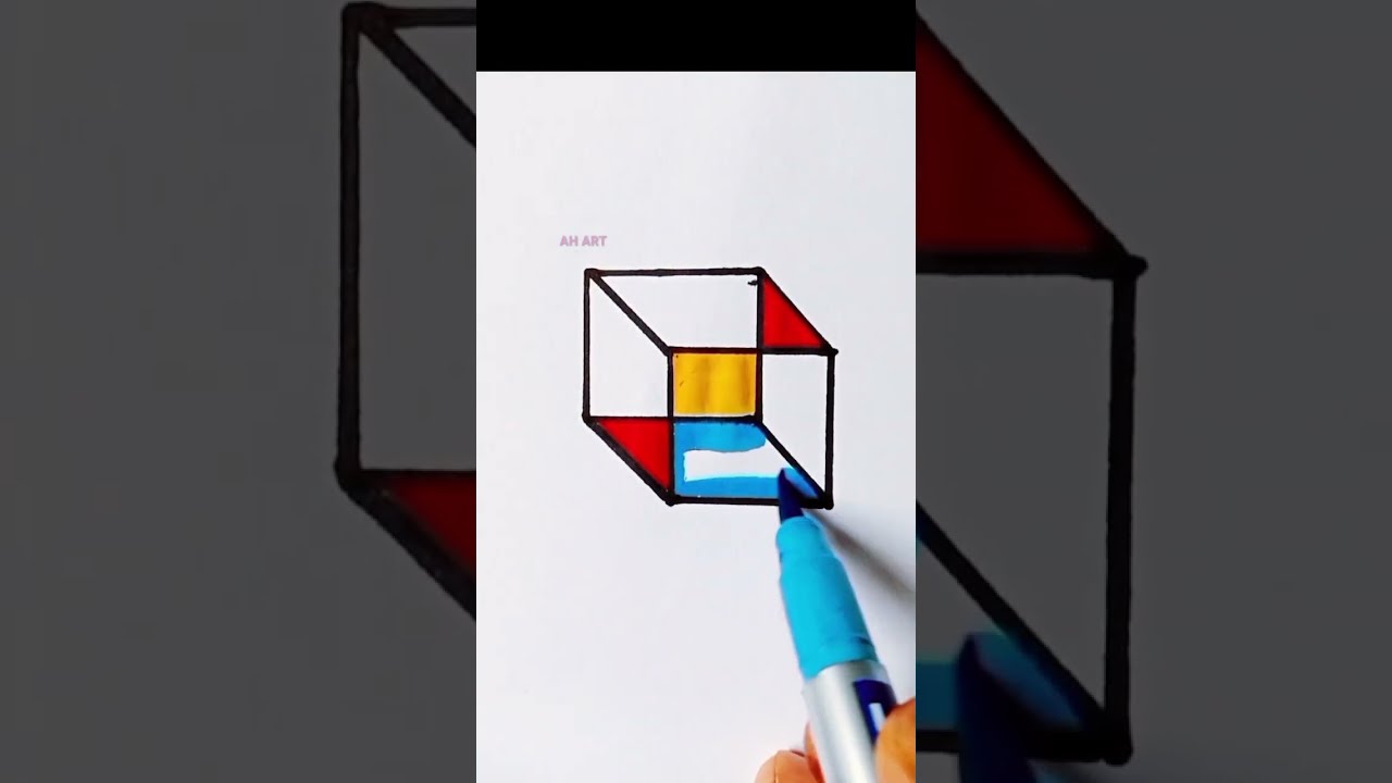 Very Easy Cube Drawing And Painting Youtubeshorts