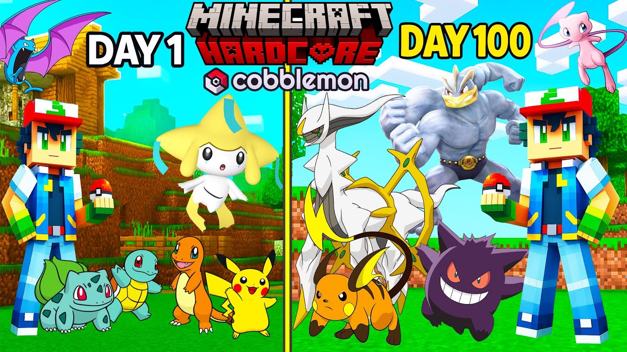 FINALLY😲 I SURVIVED 100 DAYS IN MINECRAFT POKEMON ADVENTURE! MINECRAFT ...