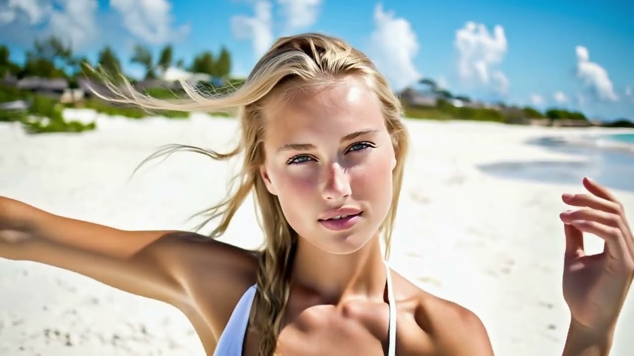Model Girl with Natural Beauty on a Sunny White Beach 🌞🏖️ #beachportrait #freeaimedia #modelgirl
