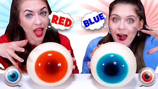 ASMR Red VS Blue Food Challenge! Eating Only One Color Food For 24 Hours! Mukbang!