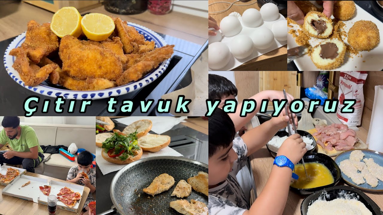Akşam yemeği için ev halkı mutfakta/leziz çıtır tavuk yaptık bide pratik kolay bir alman tatlısı var