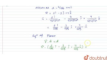 Find the vector equation of a plane which is at a distance of (6)/(sqrt29) units from the origin...