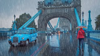 City of London Rain Walk to Tower Bridge Flooding  and Liverpool Street Station