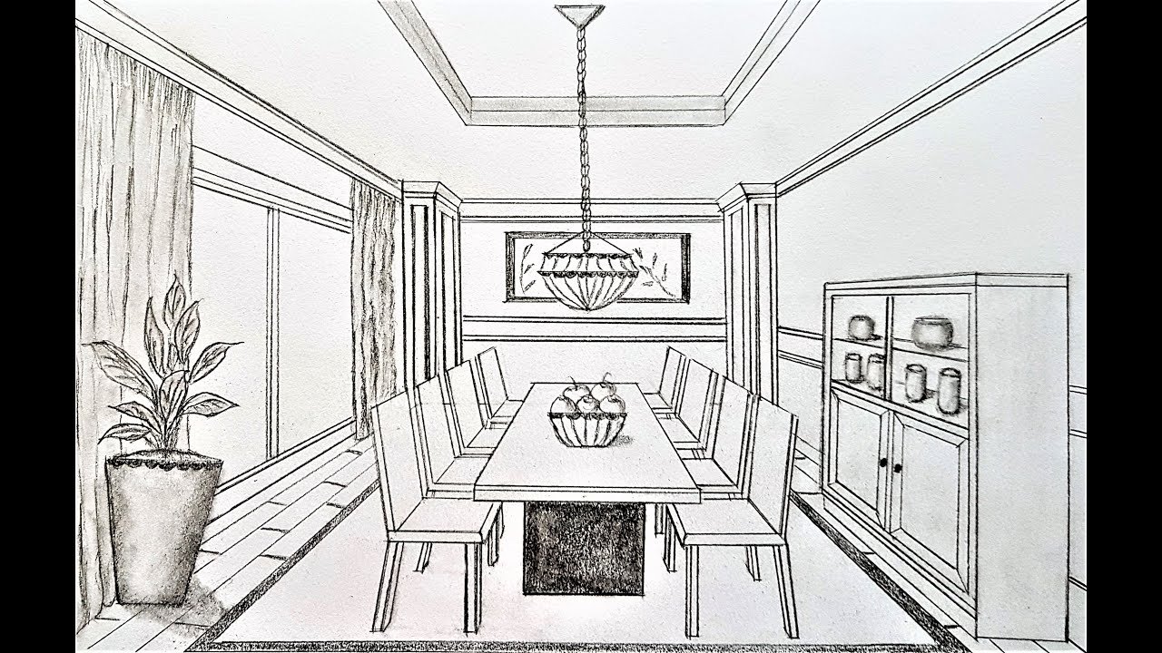 Interior Design Perspective Drawing Dining Room