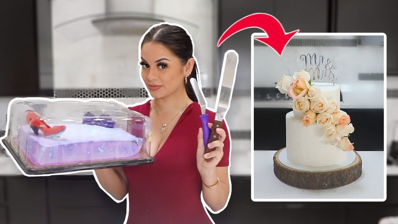 TURNING A $20 GROCERY STORE CAKE INTO A WEDDING CAKE! - YouTube