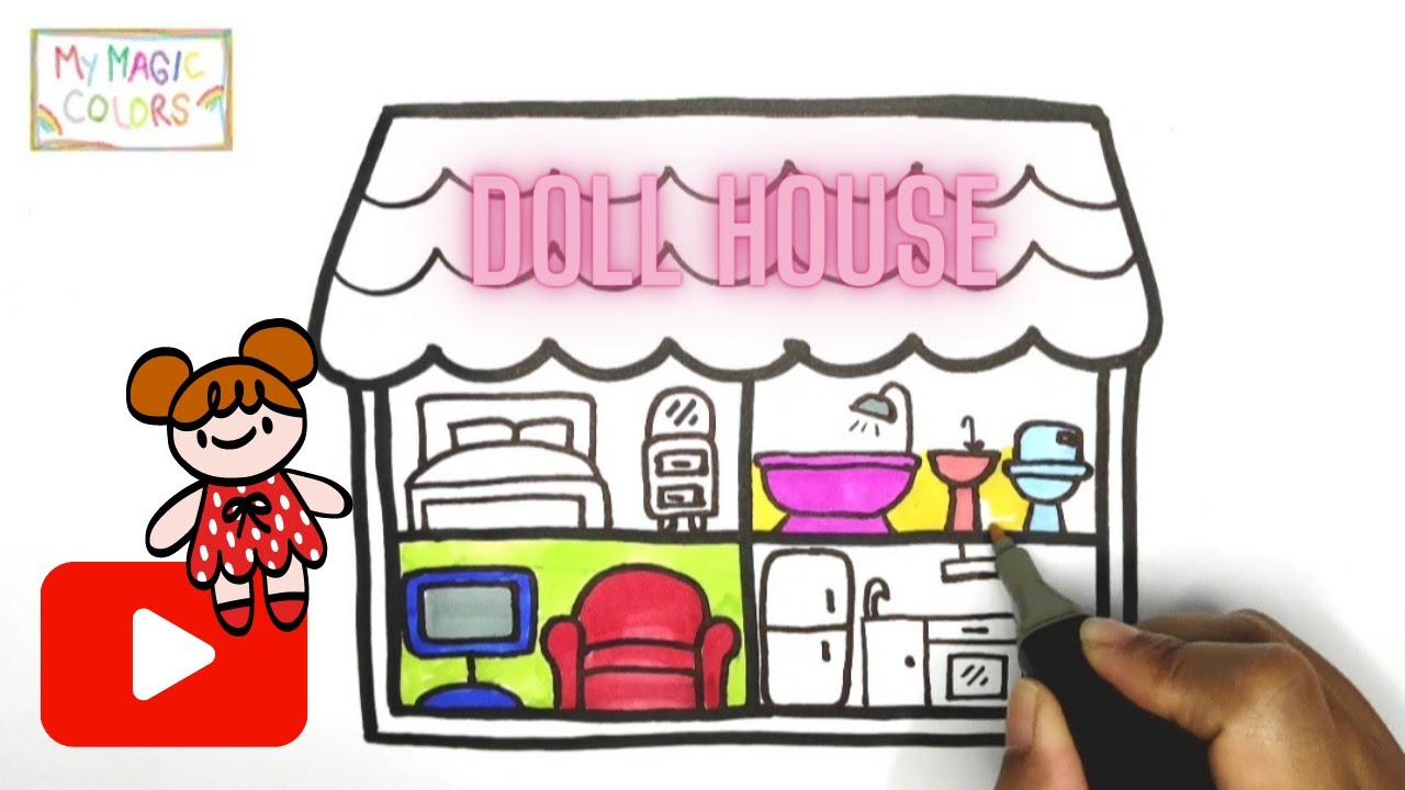 How to Draw a DOLL HOUSE for Kids 💖💜💚Doll House Drawing for
