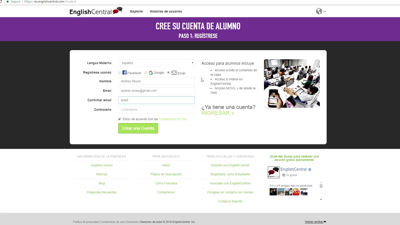 Como registrarse con código en EnglishCentral - YouTube