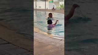 Learning to swim with dady 🏊♀️ 2 year old #swimming #toddlers #baby #shorts #funny #dubai