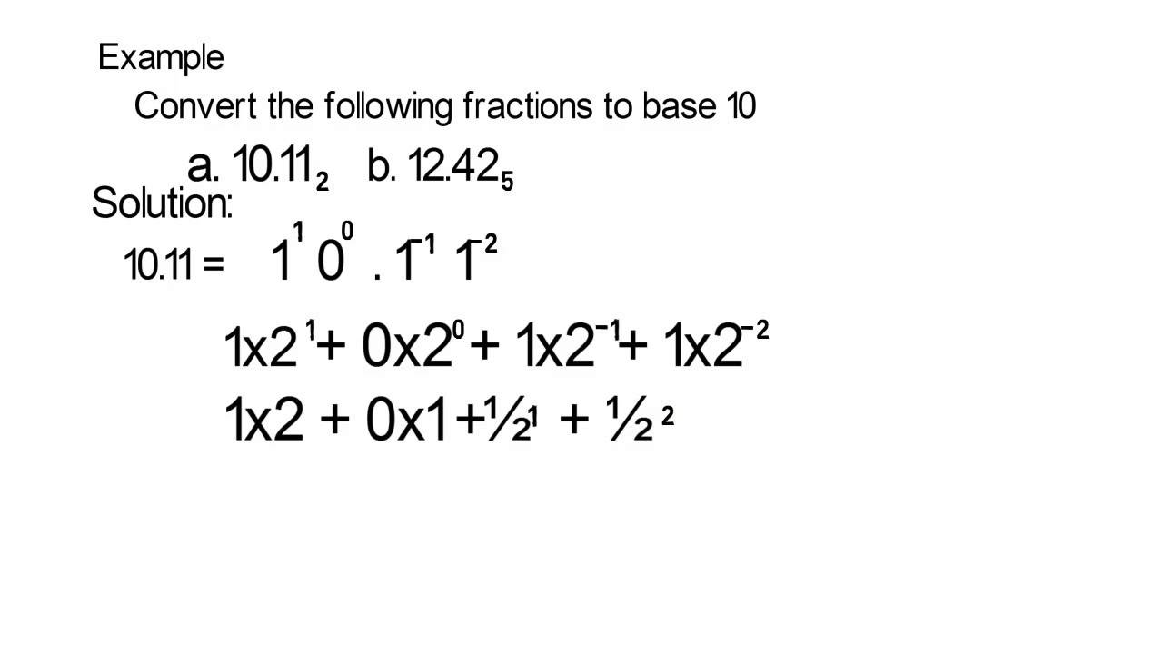 Conversion Of Fractions In Other Bases To Base 10