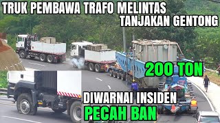 Terjadi Insiden Ban Meledak, Momen Sangat Luar Biasa 4 Truk Tarik Muatan Trafo Di tanjakan Gentong