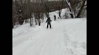 Динар и Артур на лыжах. Прогулка по лесу в Авдоне.