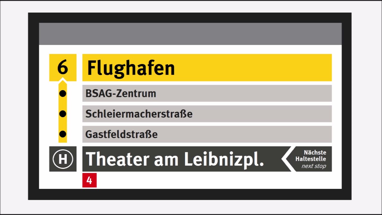 BSAG Haltestellenansagen | Linie 6 | Ri. Flughafen | Herbst 2021