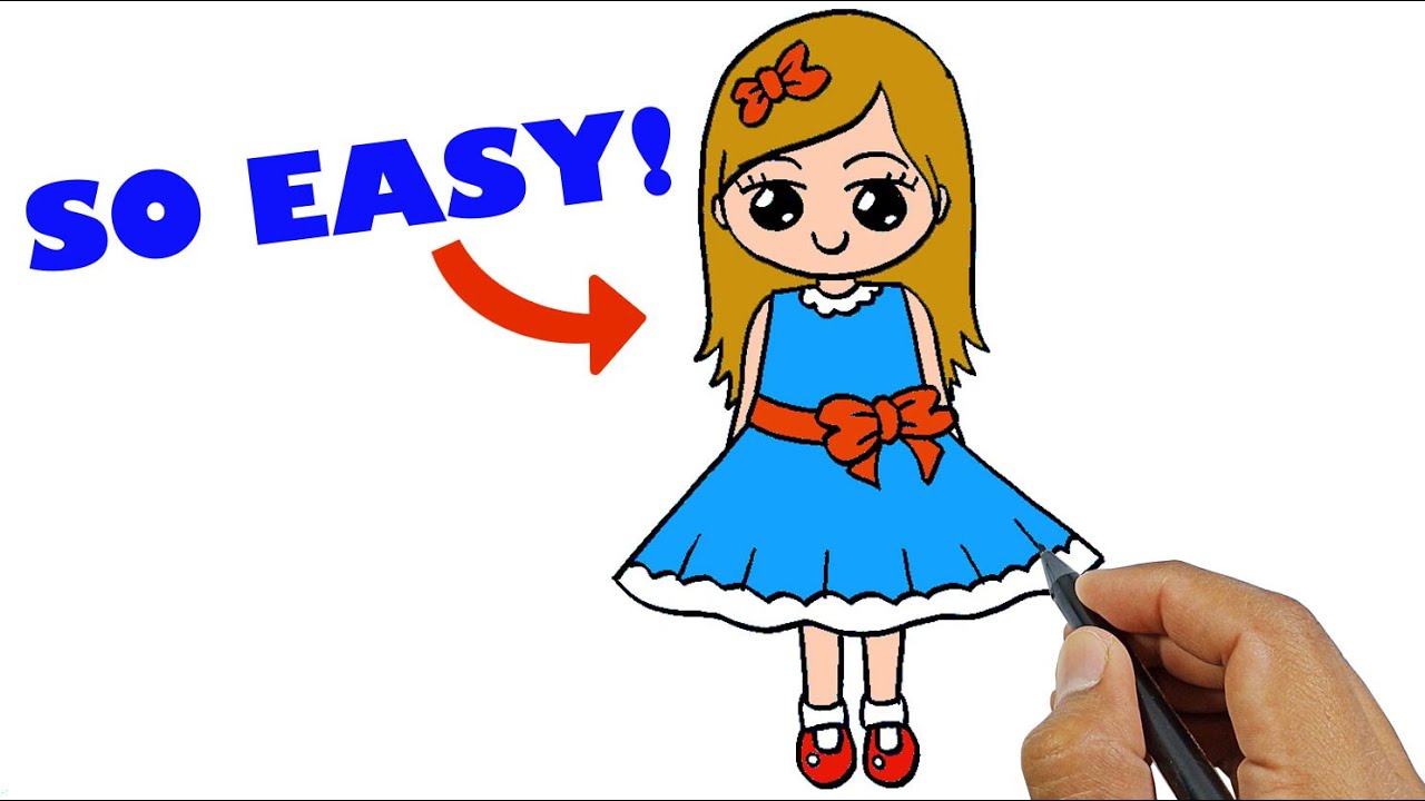 How to draw a girl with long hair full body easy version Simple
