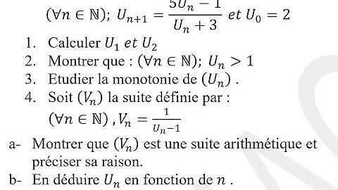 Exercice classique sur les Suites :(suite récurrente et suite arithmétique) 1ere année bac
