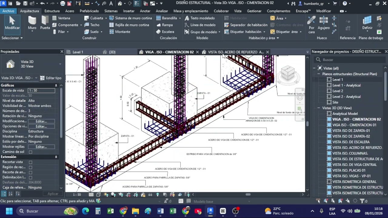 Revit Estructuras 2026: Modelado de Acero en 3D (Exhibición) | @QUINTEROS.H