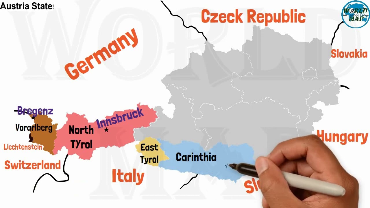 Austria Political Map with Federated States and Capital Vienna, Political Map of Austria,Austria Map