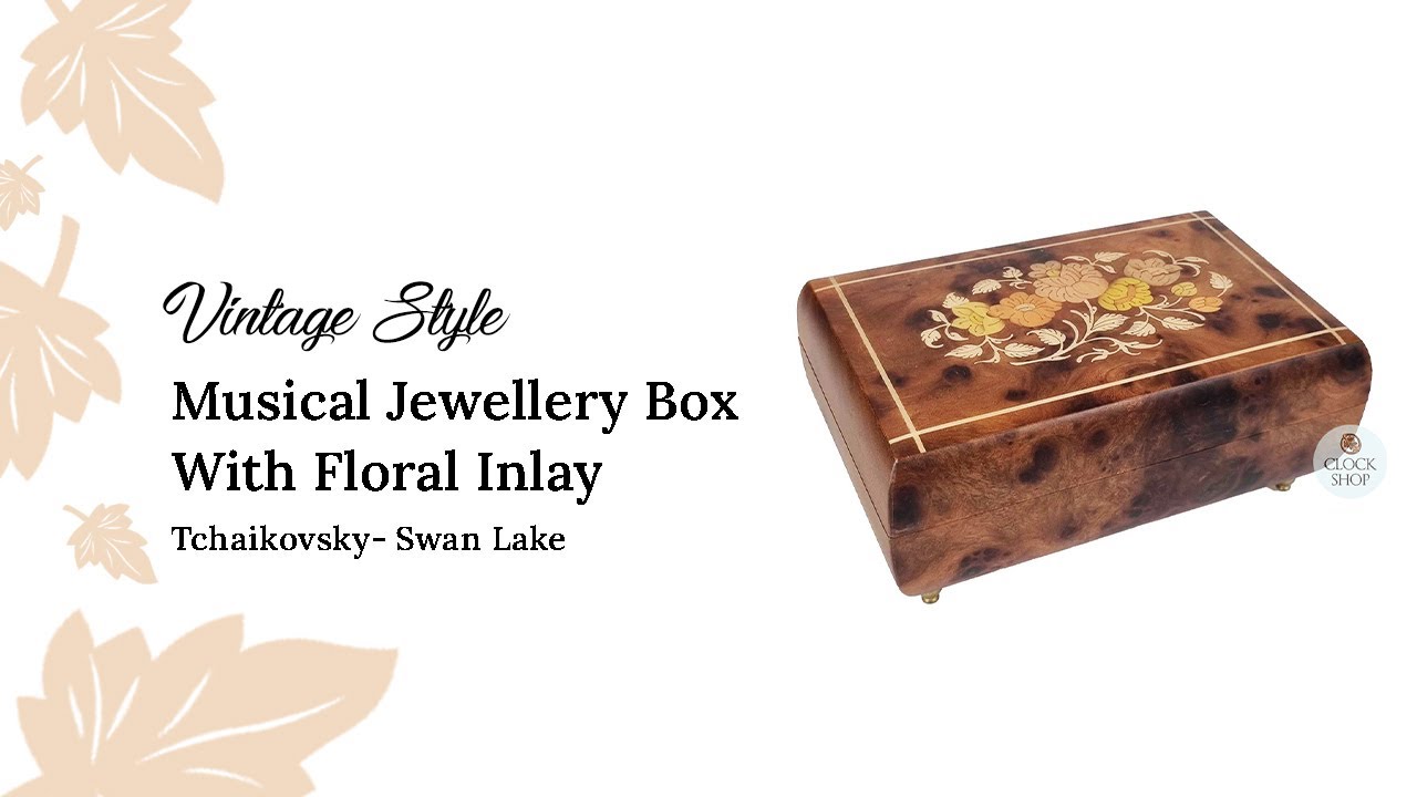Burlwood Ballerina Musical Jewellery Box With Floral Inlay (Tchaikovsky- Swan Lake)