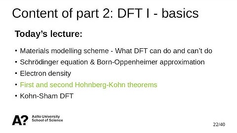 Introduction to DFT - basics - First and second Hohnberg-Kohn theorems