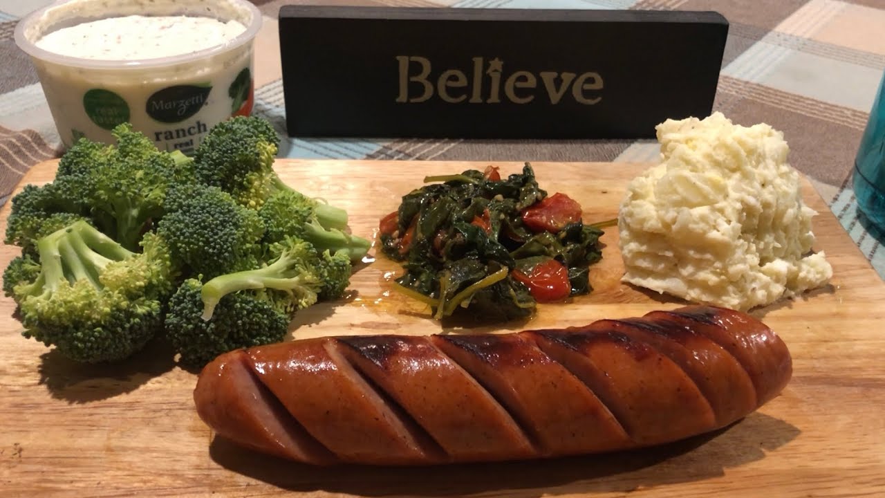Whisper/Eating Sounds: Polish Kielbasa, Potato Salad, and Veggies