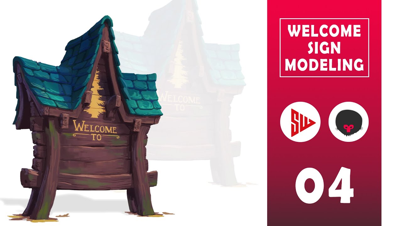 Stylized welcome sign 3d modeling tutorial 5nd part (Marmoset Toolbag - Game Asset Render)