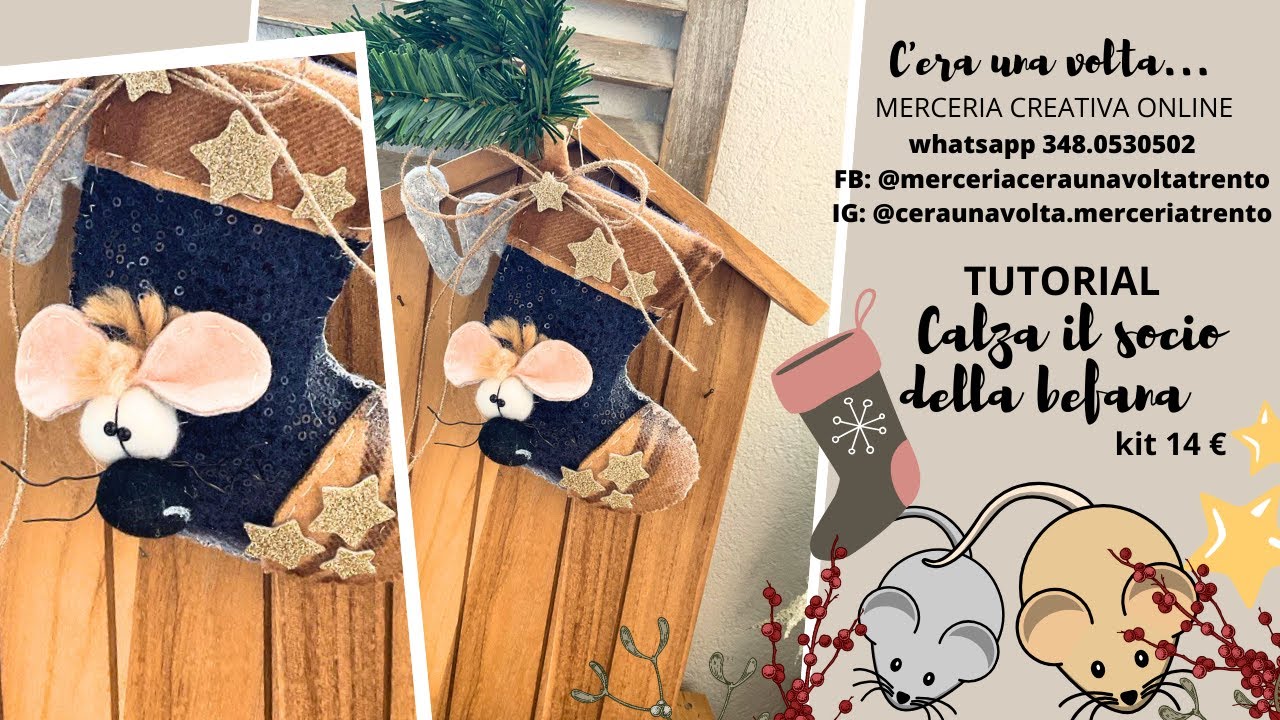 TUTORIAL CALZA IL SOCIO DELLA BEFANA - calza con topolino fatto a mano  - estrazione Christmas Box