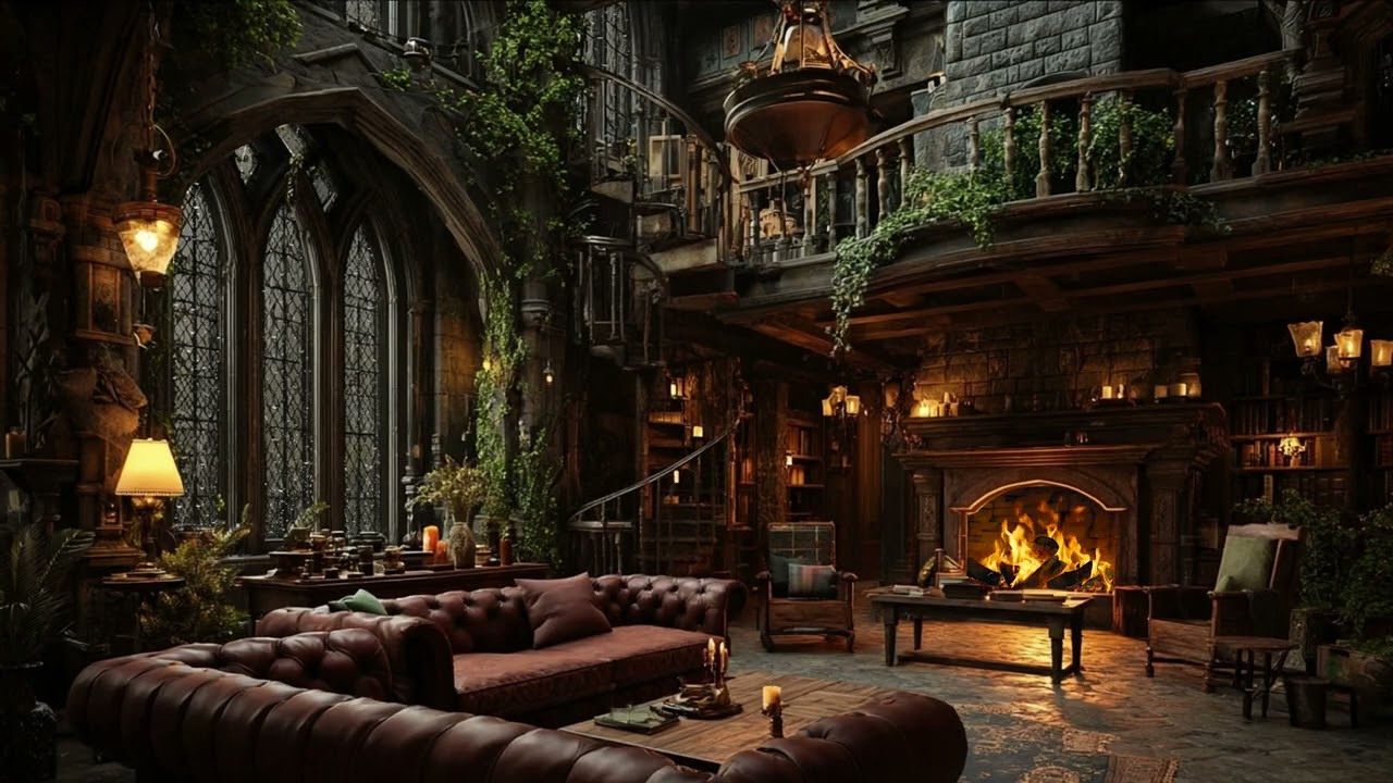 Fall Asleep to Gentle Rain, Quiet Thunder and a Warm Glowing Fireplace for Deep Relaxation