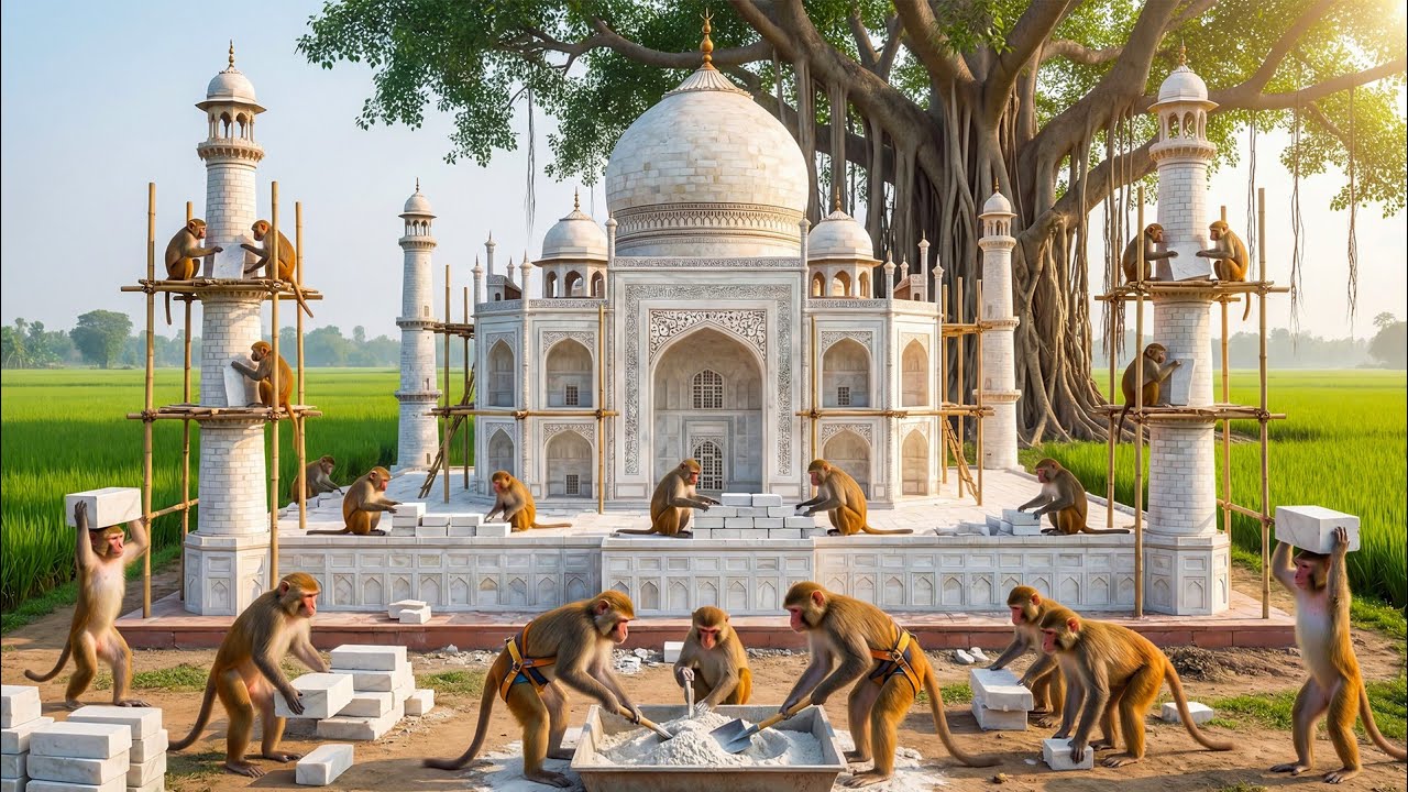 I Can't Believe It! Indian Monkeys Reconstructing Emperor Shah Jahan's Taj Mahal 🐒🏛️ | 4K Cinematic