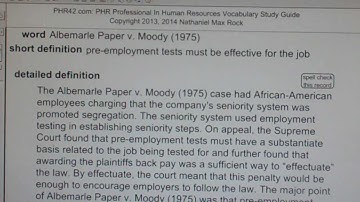 Albemarle Paper v. Moody (1975) PHR SPHR Professional In Human Resources License Exam PHRPass.com