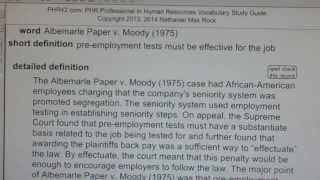 Albemarle Paper v. Moody (1975) PHR SPHR Professional In Human Resources License Exam PHRPass.com