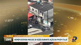 Homem e preso apos mais de 30 disparos e tiros contra PMs em Itajai