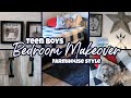 TEEN BOYS FARMHOUSE STYLE BEDROOM MAKEOVER / VLOG STYLE WITH DIY'S / NEW LAMINATE FLOORING