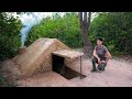 COMPLETE EARTH LODGE CABIN BUILD | Warm Survival Shelter, Mud roof & Fireplace with Clay