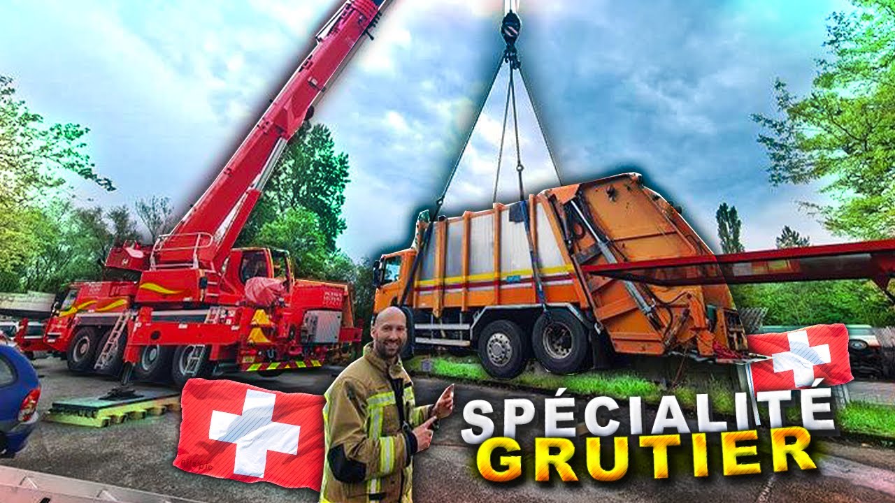 Spécialité GRUTIER avec les pompiers de Genève ( on lève un camion...)