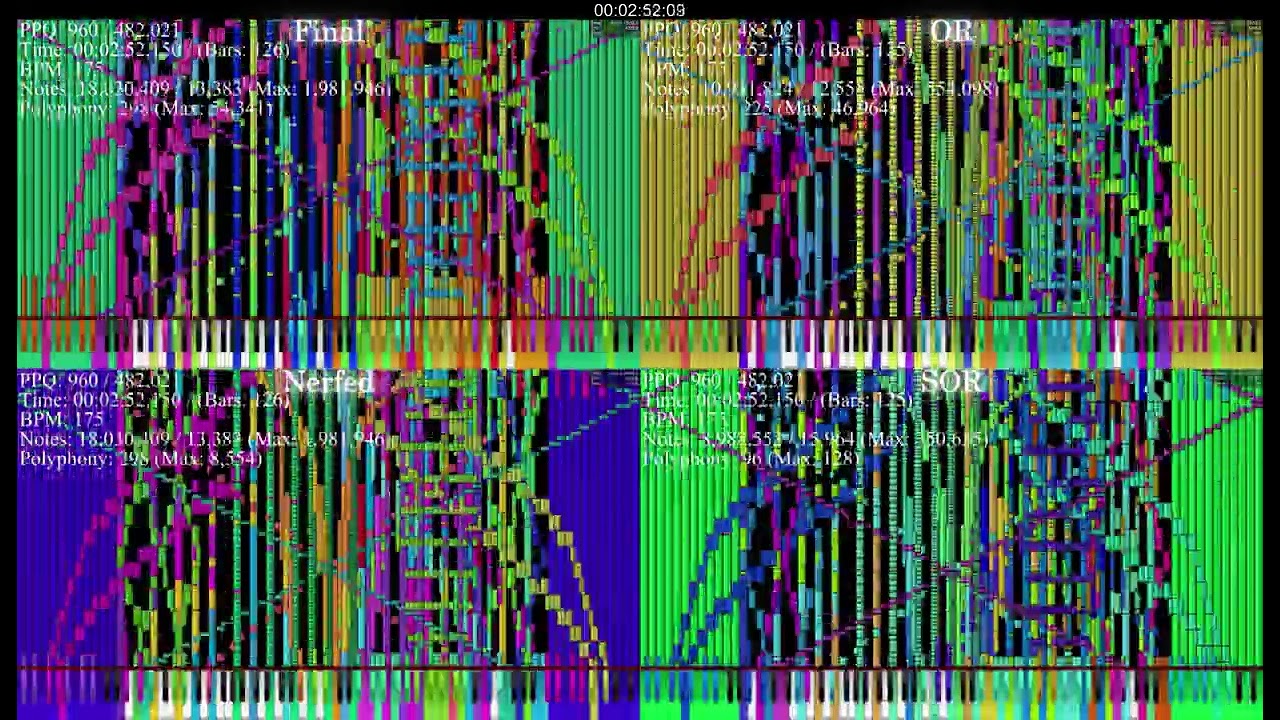 [Black MIDI] When E is E V3 | Final vs Nerfed vs OR vs SOR comparison