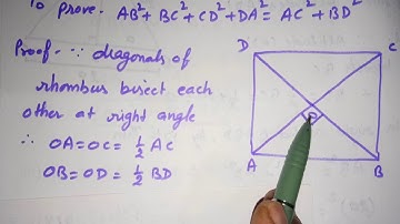 Ex6.5QN7,prove that the sum of square of sides of rhombus=the sum of square of its diagonals,class10