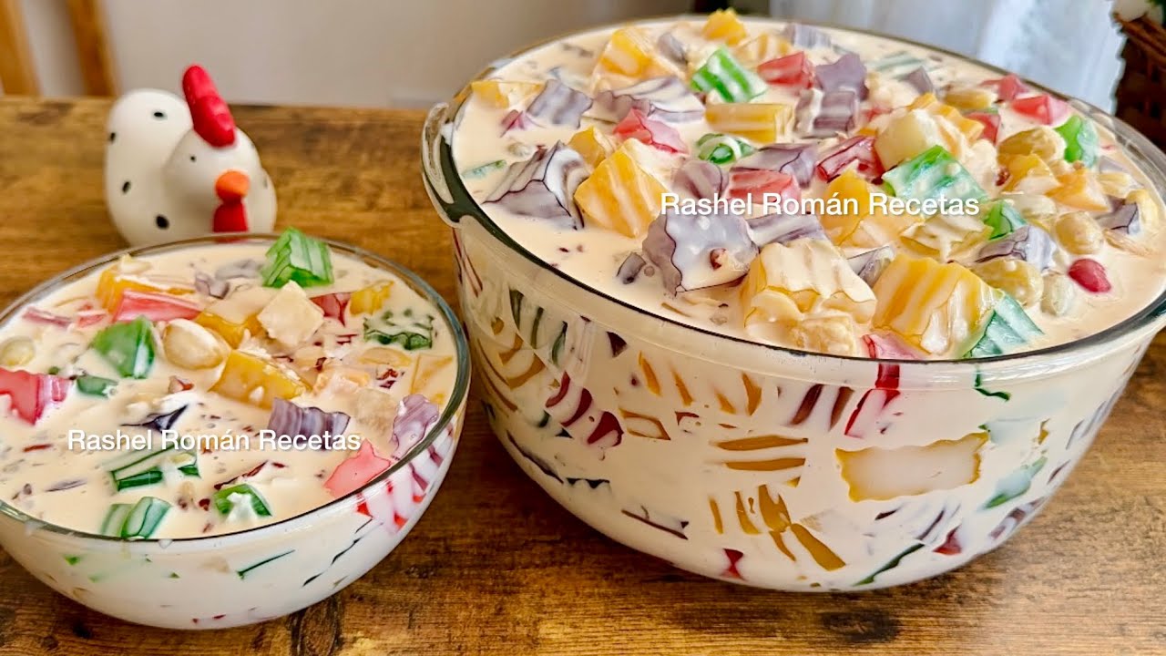 ENSALADA CREMOSA DE GELATINA Y FRUTAS 🤤 para fiestas 🎉