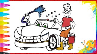 Let's draw A car having shower with his friend | also learn colors name | | Glitter City|