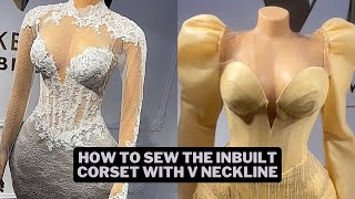 HOW TO SEW A INBUILT CORSET WITH DEEP V NECKLINE, WITH YOKE AND ZIPPER. #corset #HOWTOSEWCORSET