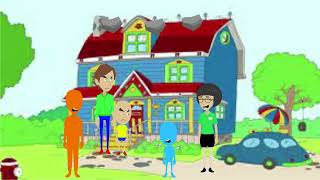 Nick, Junior, and Parker throws rocks on Caillou’s house roof/Grounded