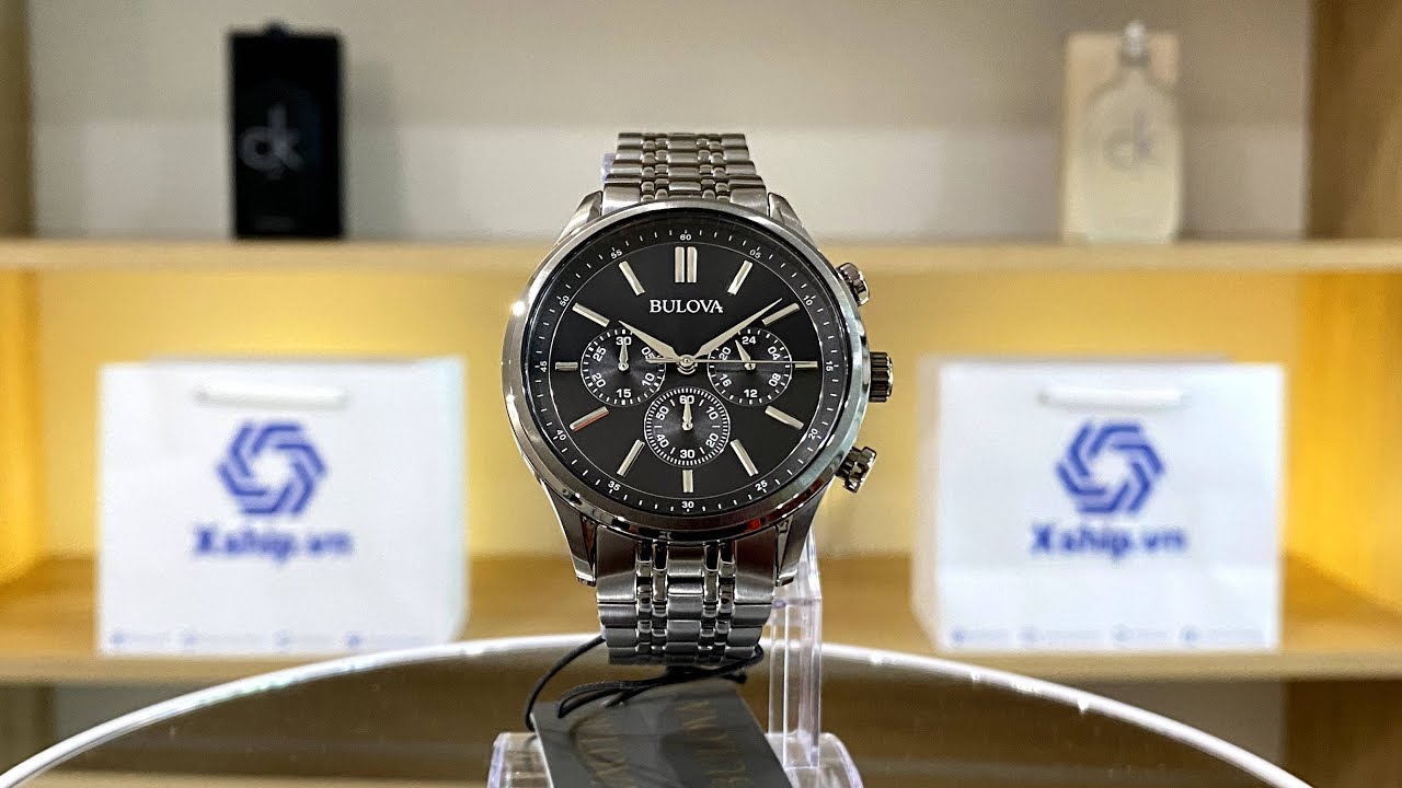 Xship.vn: Highlights | Bulova Men Quartz Chronograph Silver-Tone Band Black Dial 42mm Watch 98A217