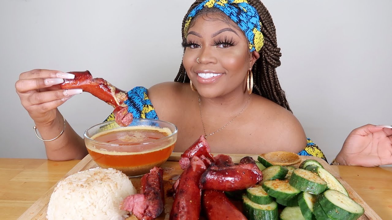 SAUSAGE, CUCUMBERS AND RICE 먹방 MUKBANG YouTube