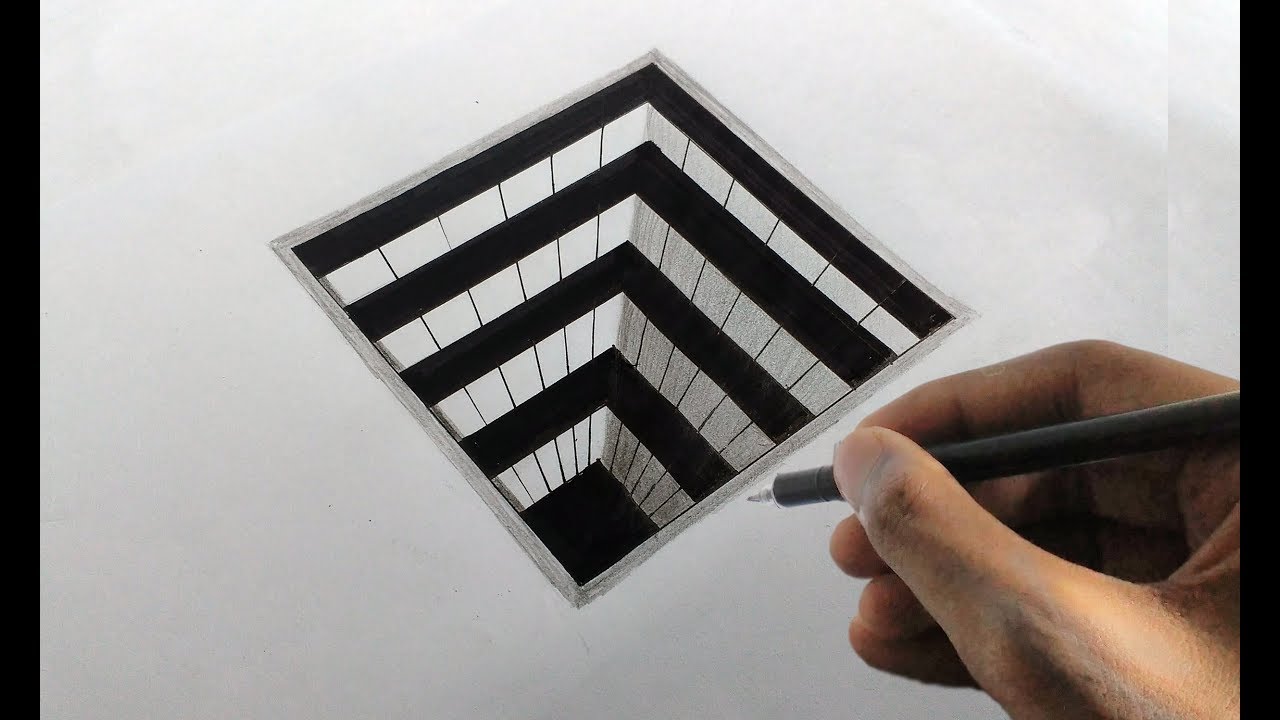 How to draw a 3d square hole very easily/ 3d Drawing on paper 04 - YouTube