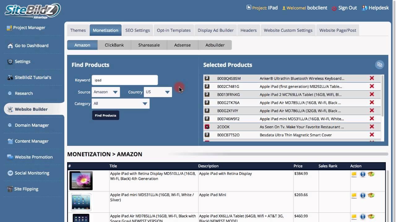 SiteBildZ Advantage: Auto-post Products and Amazon GEO Targeting