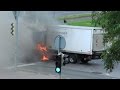 Požár nákladního automobilu Aramark u Bulovky na Praze 8