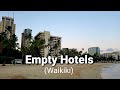 Hawaii Walk: Empty Hotels Waikiki. Kahanamoku Beach Walk. Pandemic.