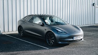 Satin Grey Tesla Model 3 Wrap