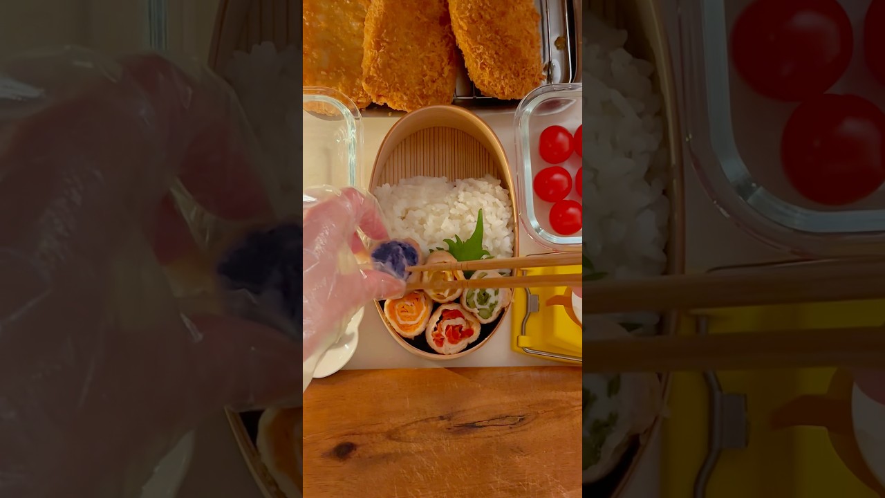 春の肉巻き弁当🍱可愛いお花のようであざやか🌷ASMR #shorts #お弁当 #bento